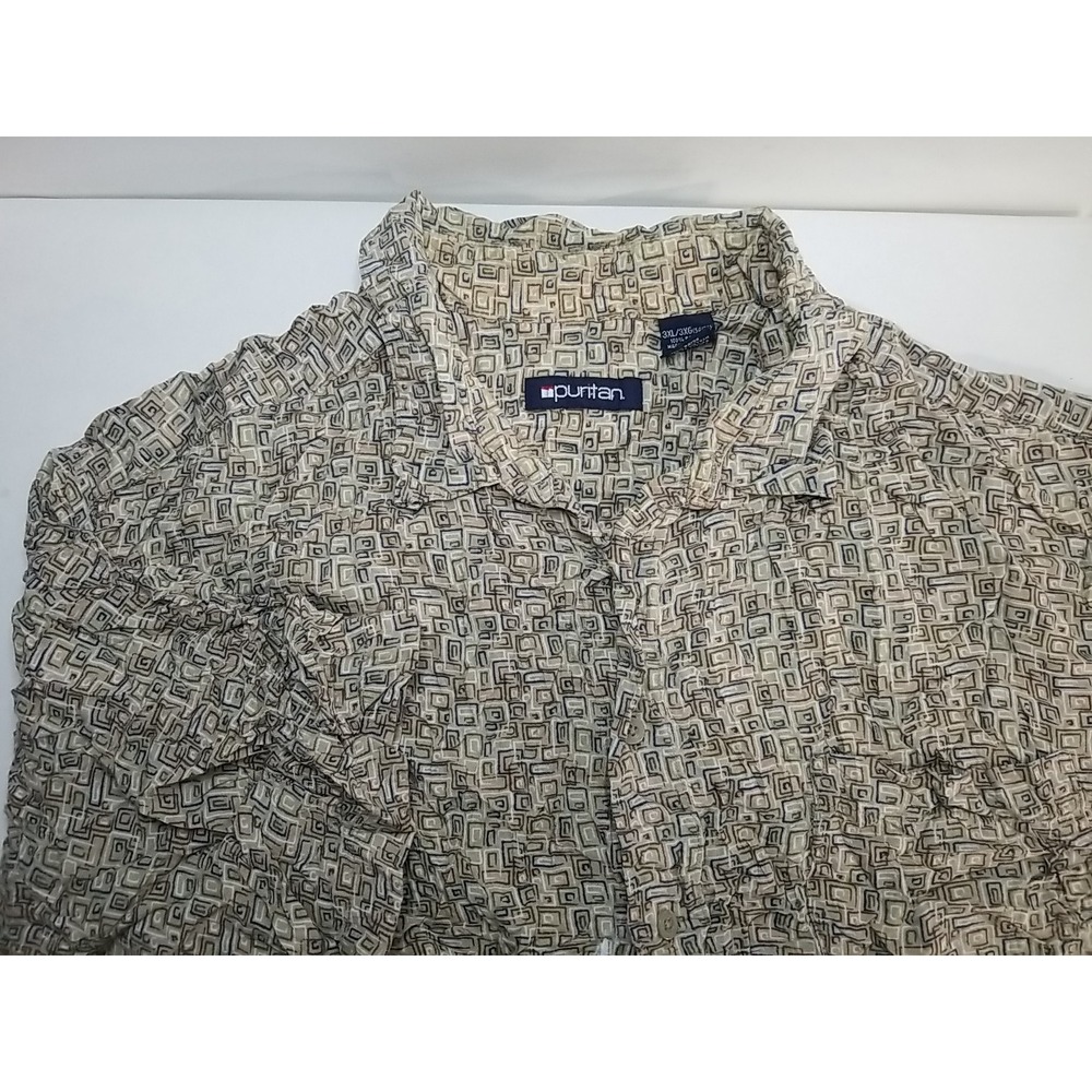 Puritan Hawaiian Shirt Mens 3XL Short Sleeve Button Up Rayon Geometric Multi